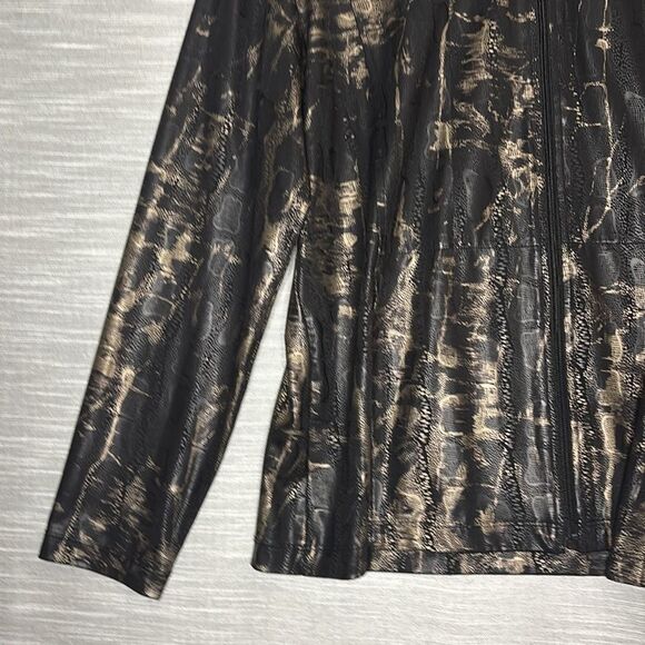 Chico’s Travelers Full Zip Black and Gold Metallic Snake Skin Jacket Size 2 - Picture 6 of 9